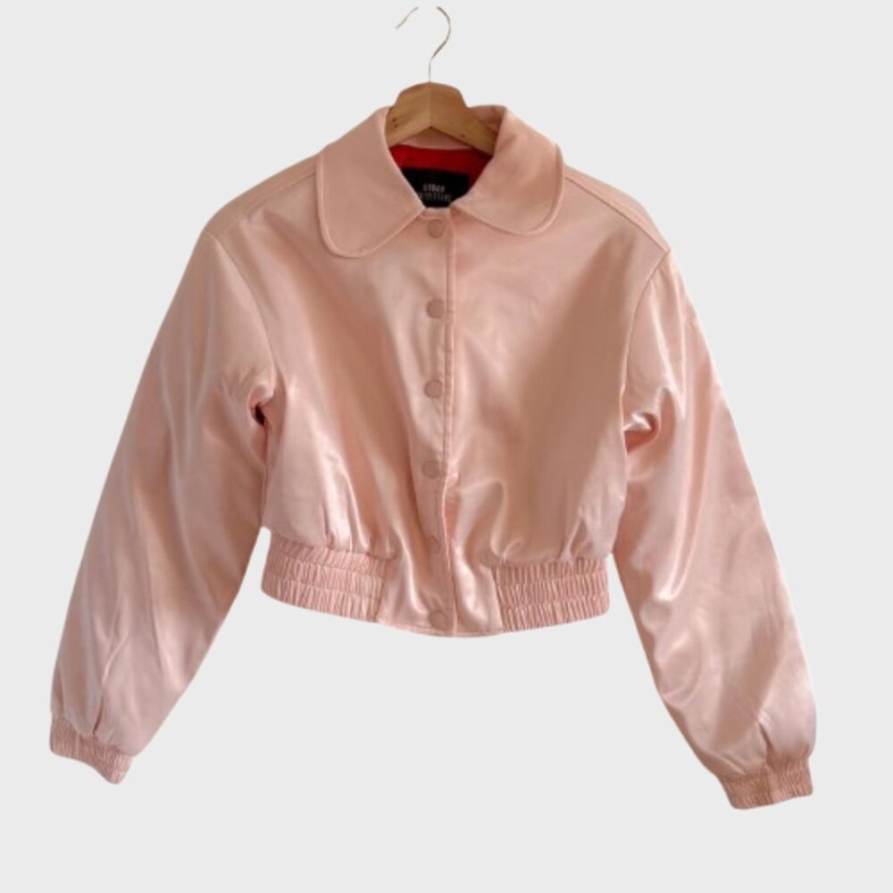 Baby Pink Cropped Bomber Jacket
